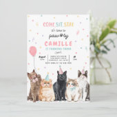 Kitten Party Let's Pawty Kitty Cat Geburtstag Einladung (Stehend Vorderseite)