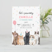 Kitten Party Let's Pawty Kitty Cat Geburtstag Einladung (Stehend Vorderseite)