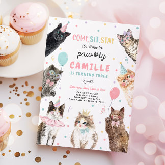 Kitten Party Let's Pawty Kitty Cat Geburtstag Einladung