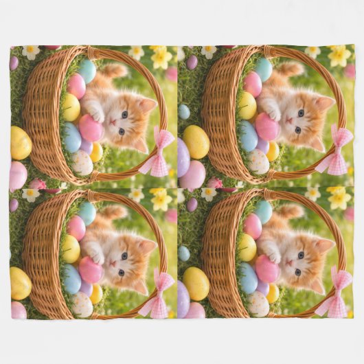Kitten Photo Easter Eggs Pattern  Fleecedecke (Vorderseite (Horizontal))