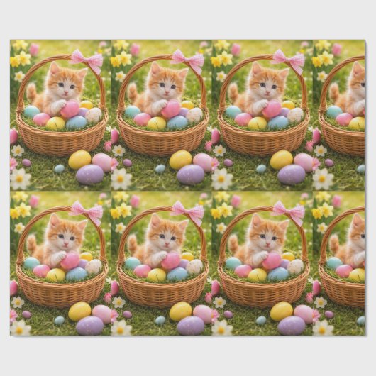 Kitten Photo Easter Eggs Pattern  Geschenkpapier (Flach)