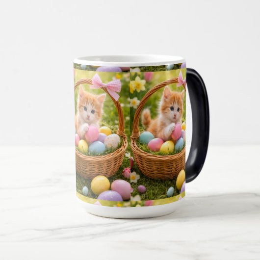 Kitten Photo Easter Eggs Pattern  Verwandlungstasse (VorderseiteRechts)