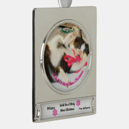Kitten Photo Text Jingle Meows, Customize, Banner-Ornament Silber (Rechts)