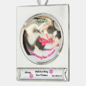 Kitten Photo Text Jingle Meows, Customize,  Banner-Ornament Silber (Links)