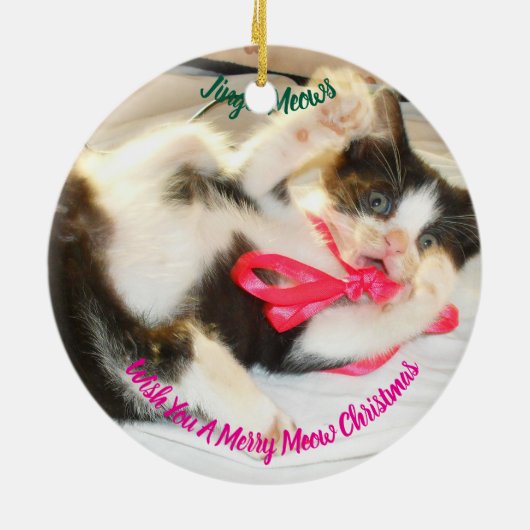 Kitten Photo Text Jingle Meows, Customize, Keramik Ornament (Hinten)