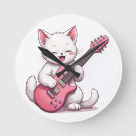 Kitten Playing Guitar Runde Wanduhr
