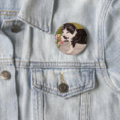 Kitten Playing mit rosa Blume Button (Beispiel)