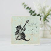 Kitten Playing Violine Aquamarin Music Cat Illustr Einladung (Stehend Vorderseite)