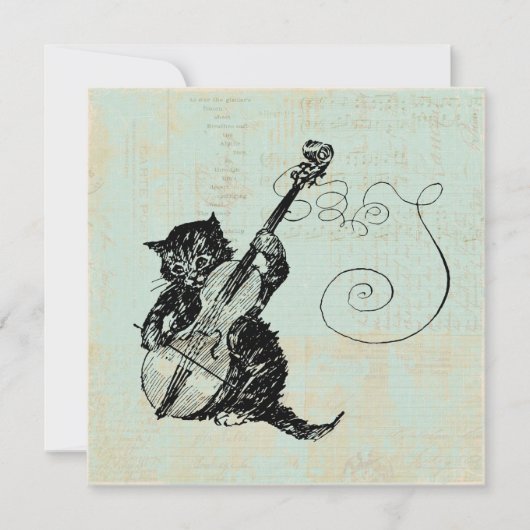 Kitten Playing Violine Aquamarin Music Cat Illustr Einladung (Vorderseite)