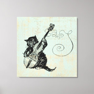 Kitten Playing Violine Aquamarin Music Cat Illustr Leinwanddruck