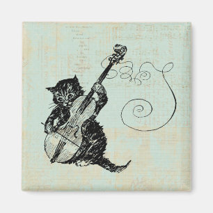 Kitten Playing Violine Aquamarin Music Cat Illustr Magnet