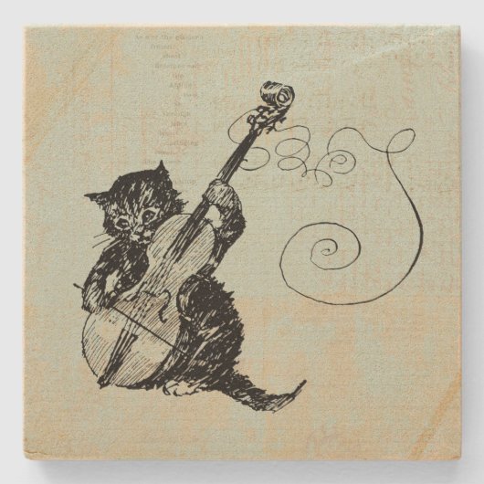 Kitten Playing Violine Aquamarin Music Cat Illustr Steinuntersetzer (Vorderseite)