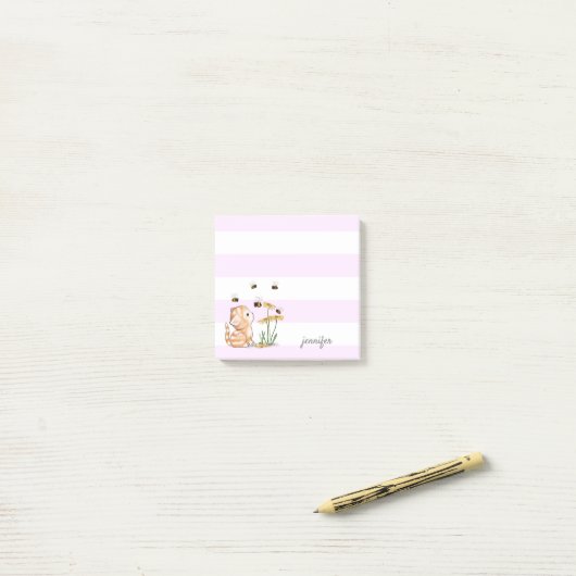 Kitten Post it Notes White Lila Stripes Post-it Klebezettel (Auf Schreibtisch)
