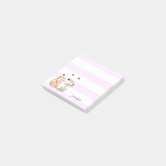 Kitten Post it Notes White Lila Stripes Post-it Klebezettel (angewinkelt)
