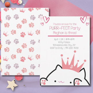 Kitten Princess Girl Birthday Einladung