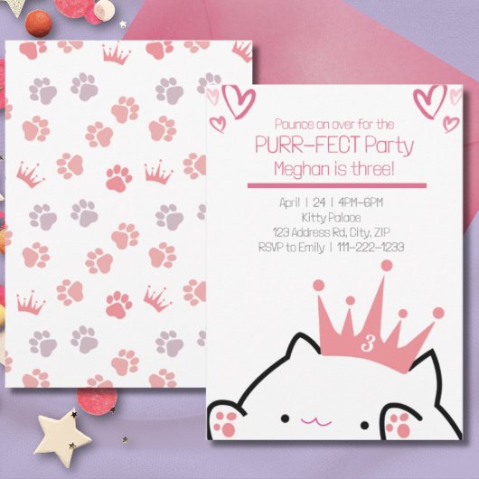Kitten Princess Girl Birthday Einladung