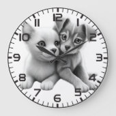 Kitten Puppy Embrat Wall Clock Große Wanduhr (Vorderseite)