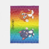 Kitten & Puppy Rainbow Fleece Blanket. (Vorderseite)