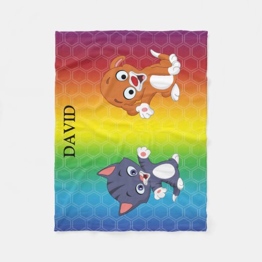 Kitten & Puppy Rainbow Fleece Blanket. (Vorderseite)