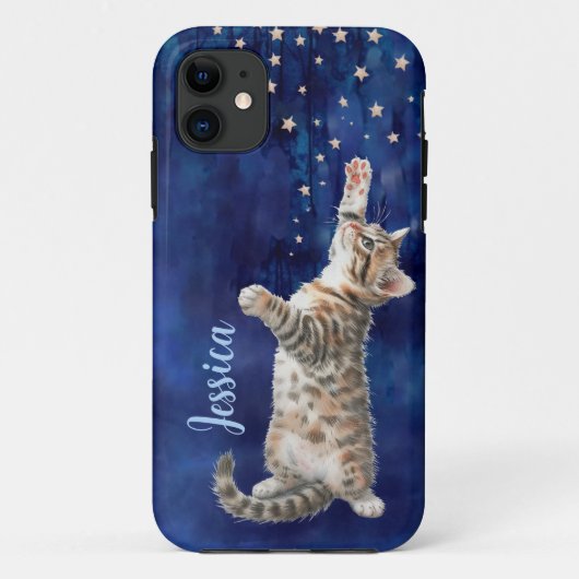 Kitten Reaching for Stars Personalisiert iPhone Ca Case-Mate iPhone Hülle (Rückseite)