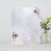 Kitten & Red Kardinal in Snow - 8.5x11" Stationery Briefbogen (Stehend Vorderseite)