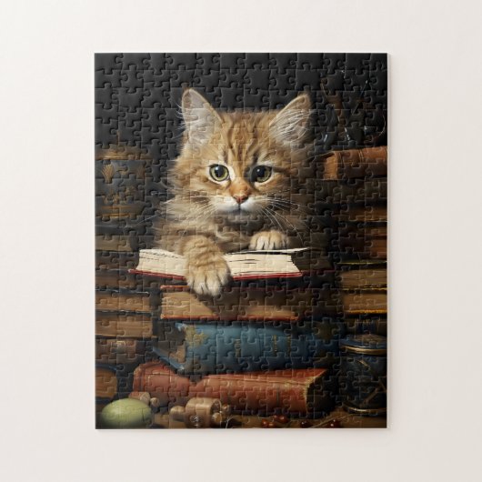 Kitten Resting on Books Puzzle (Vertikal)