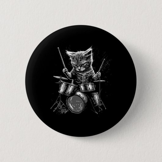 Kitten Rock Band Drummer Cat Playing Drums Button (Vorderseite)
