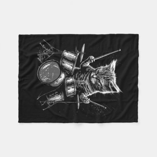 Kitten Rock Band Drummer Cat Playing Drums Fleecedecke (Vorderseite (Horizontal))