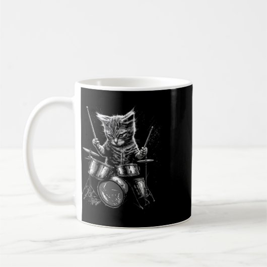 Kitten Rock Band Drummer Cat Playing Drums Kaffeetasse (Links)
