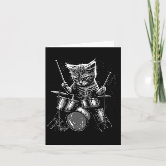 Kitten Rock Band Drummer Cat Playing Drums Karte (Vorderseite)
