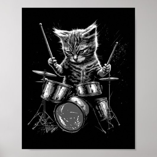 Kitten Rock Band Drummer Cat Playing Drums Poster (Vorne)