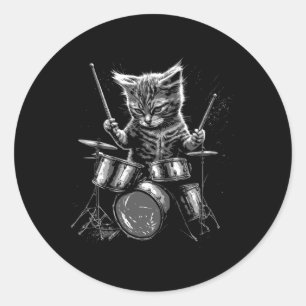 Kitten Rock Band Drummer Cat Playing Drums Runder Aufkleber