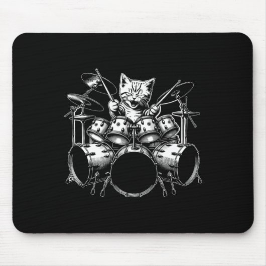 Kitten Rock Band Funny Kitty Drummer Cat Playing D Mousepad (Vorne)