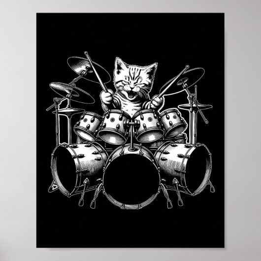 Kitten Rock Band Funny Kitty Drummer Cat Playing D Poster (Vorne)