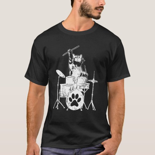 Kitten Rockstar Cat Playing Drums Drummer T-Shirt (Vorderseite)