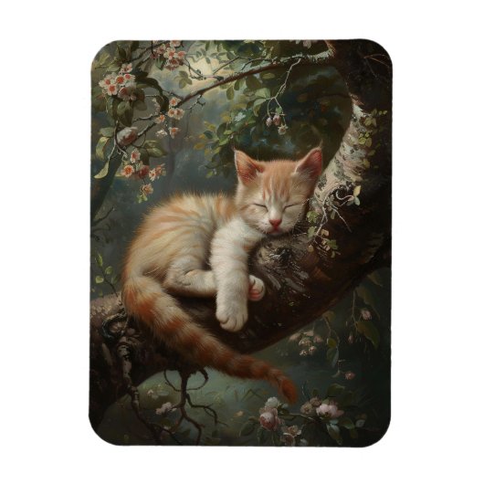 Kitten Schlafen in einem Baum Vintag flexibel Magnet (Vertikal)