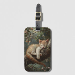 Kitten Schlafen in einem Baum Vintag Gepäckanhänger