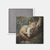 Kitten Schlafen in einem Baum Vintag Magnet (Vorderseite/Rückseite)