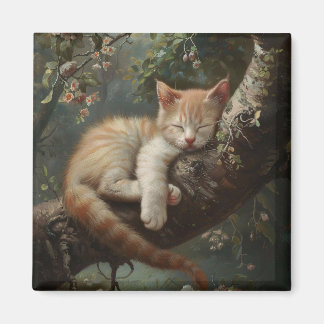 Kitten Schlafen in einem Baum Vintag Magnet