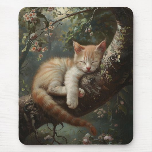 Kitten Schlafen in einem Baum Vintag Mousepad (Vorne)