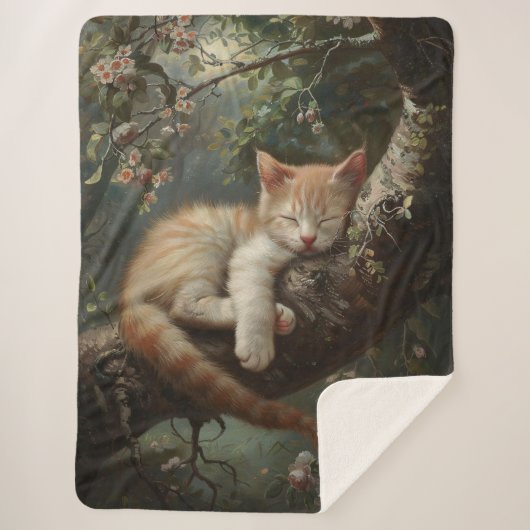 Kitten Schlafen in einem Baum Vintag Sherpadecke (Vorderseite)