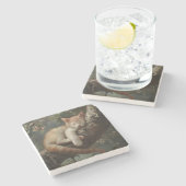 Kitten Schlafen in einem Baum Vintag Steinuntersetzer (Seitenansicht)