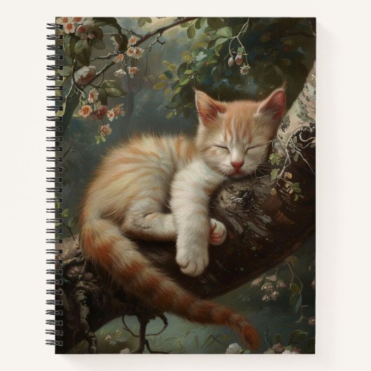 Kitten Schlafen in einer Vintagen Baumspirale Notizblock (Vorderseite)