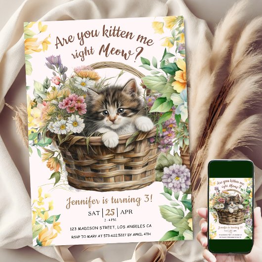 Kitten Sie mich? | Cat Girl 3. Geburtstag Einladung