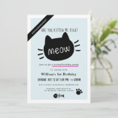 Kitten Sie mich direkt Meow Blue Virtual BIrthday? Einladung (Stehend Vorderseite)