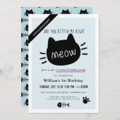 Kitten Sie mich direkt Meow Blue Virtual BIrthday? Einladung (Vorne/Hinten)
