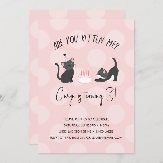 Kitten Sie mich? Einladung zum Geburtstag (Vorne/Hinten)