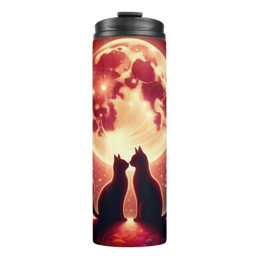 Kitten Silhouette Moonlight Valentine Thermosbecher (Vorderseite)