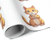 Kitten Sipping Coffee Geschenkpapier (Rolleneckpunkt)