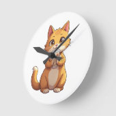 Kitten Sipping Coffee Runde Wanduhr (Winkel)